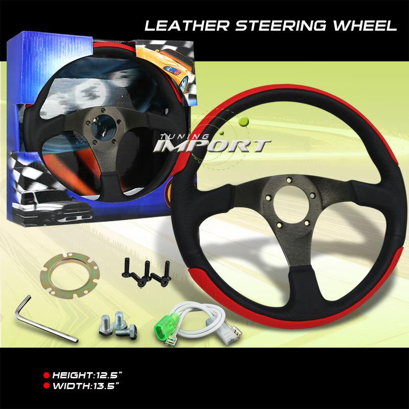 Red/black leather steering wheel mustang civic integra racing jdm replacement