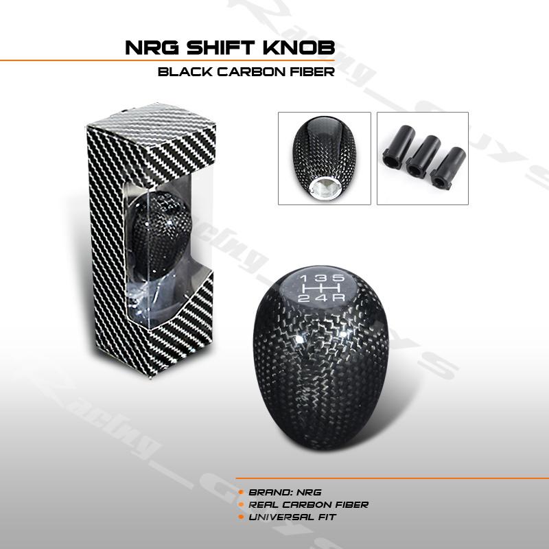 Universal black real carbon fiber racing shift knob new 5 speed manual m/t mt