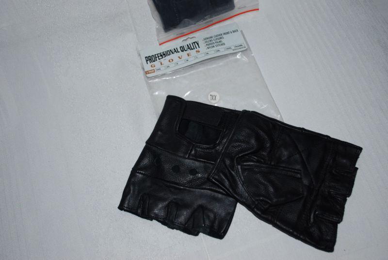 Motorcycle barney's leather black  biker gloves fingerless  sz xxl