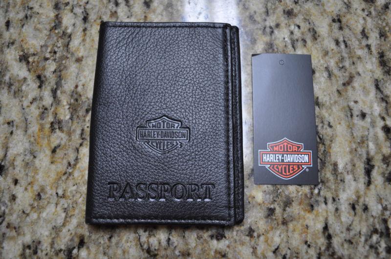 Harley-davidson passport cover, black leather, bar & shield, 3.5" x5"made in usa