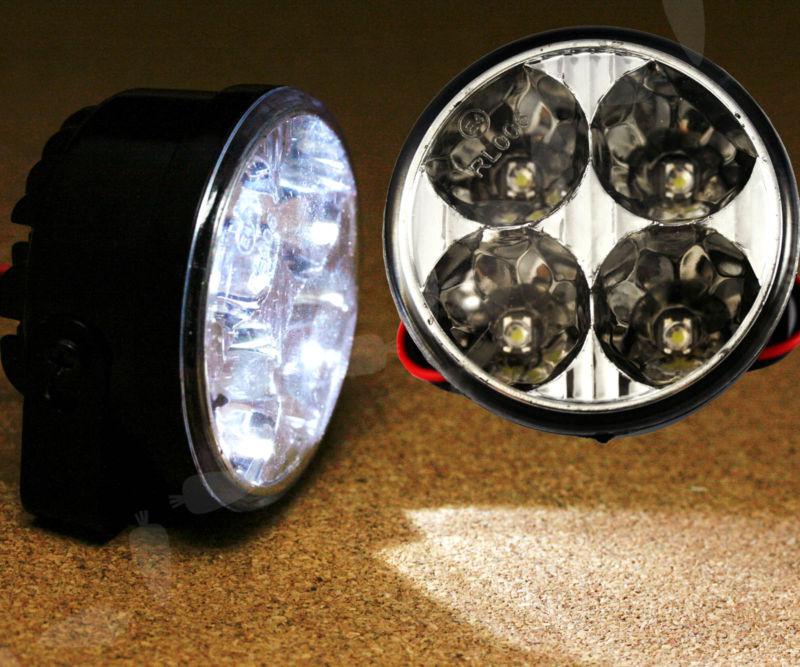 2 x car 4 led round drl daytime running day driving fog light lamps bulb 12v kit
