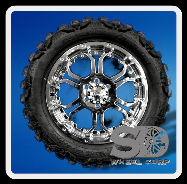 20" gear alloy recoil chrome with 33x12.50x20 nitto mud grappler mt wheels rims
