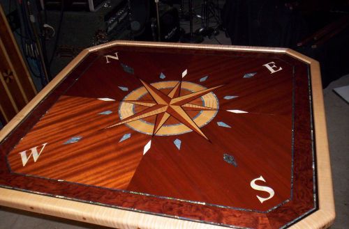 Custom nautical art compass rose yacht table / wall medallion with abalone inlay