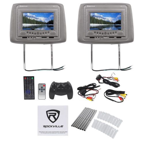 Rockville rdp71-gr 7” gray/grey car headrest monitors w/dvd/usb/sd player+games