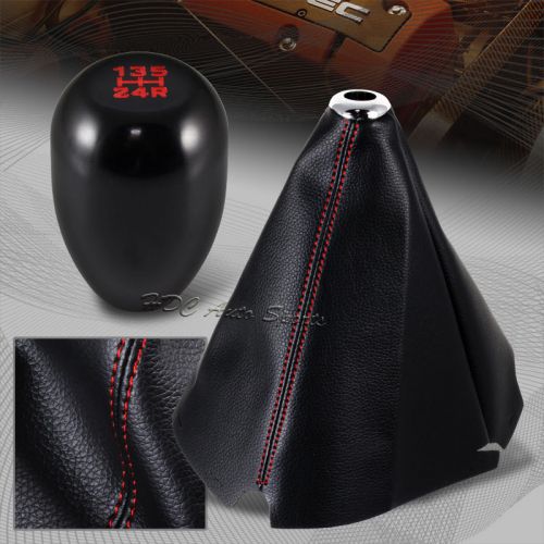 Red stitch leather manual shift boot +t-r black 5-speed shifter knob universal 2