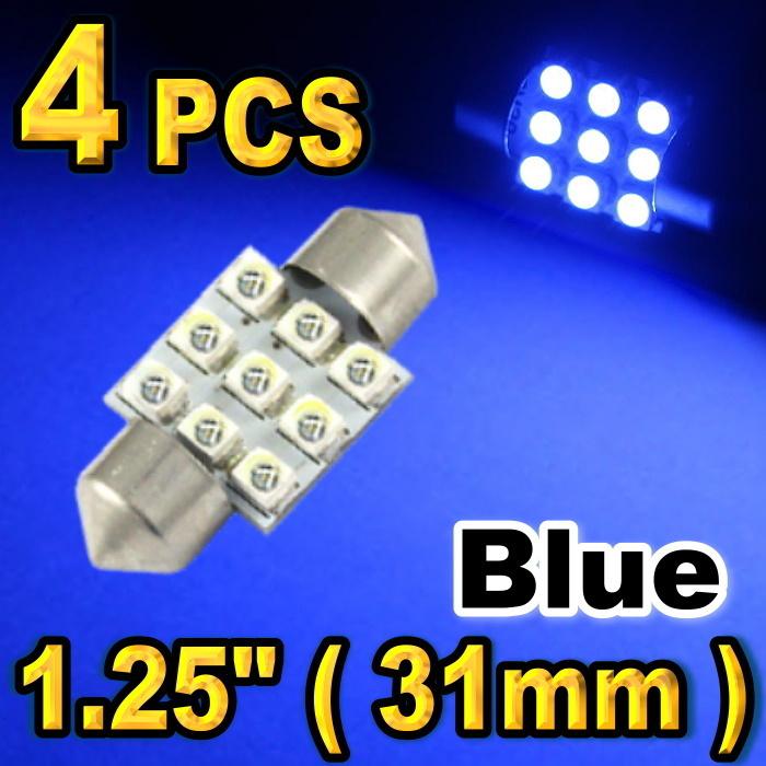 4pcs blue led lights for dome + map 1.25" 31mm 9-smd