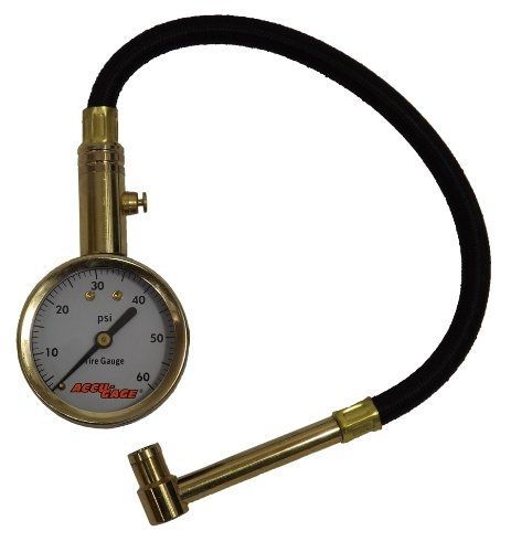 Accu-gage ra60x (5-60 psi) right angle chuck dial tire pressure gauge with hose