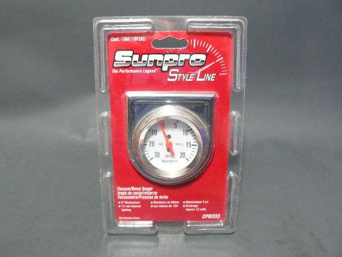 Sunpro cp8203 style line 2&#034; white chrome bezel vacuum/boost gauge new in pack