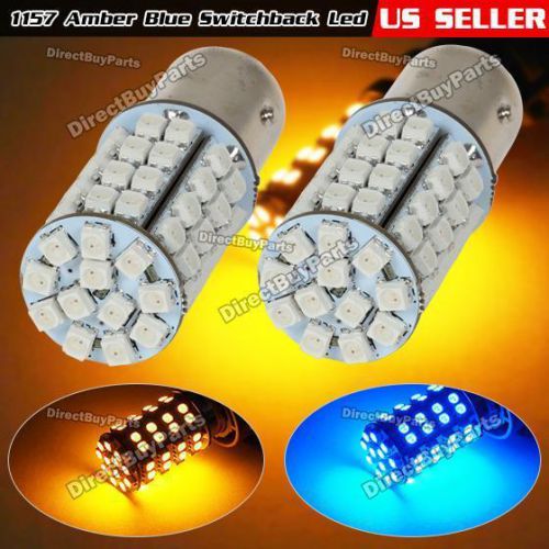 2x 1157 60smd dual color switchback blue amber turn signal led light bulb 1157a