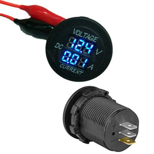 Car motorcycle dc volt meter voltmeter ammeter blue digital led round 12v/24v