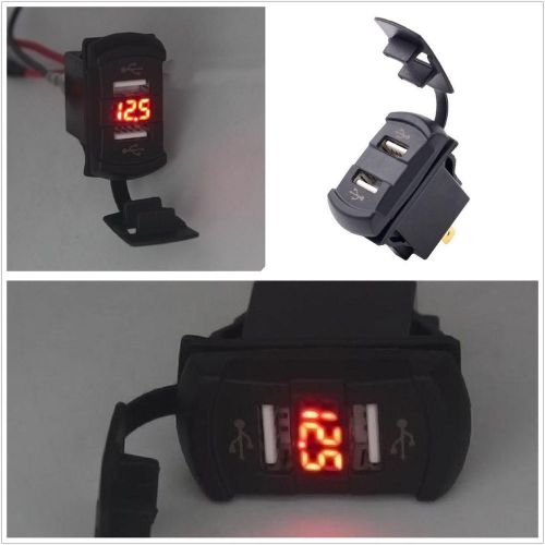 Red led rocker push switch type vehicles off-road voltmeter gauge 2 usb charger