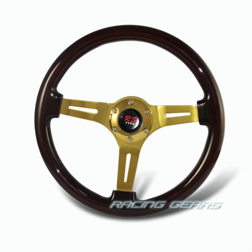 Universal 345mm 6 hole lug dark wood grain style jdm deep dish steering wheel