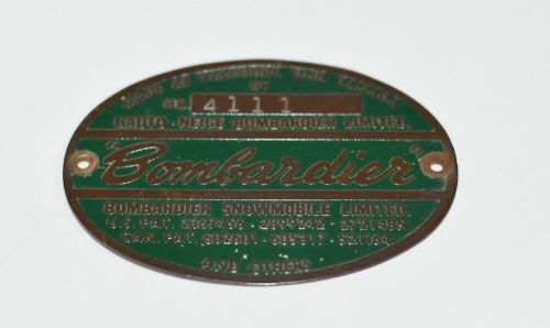 1964 antique ski-doo bombardier snowmobile serial number green tag plate