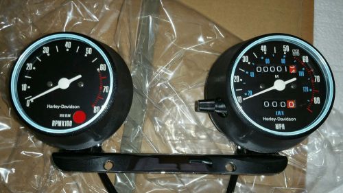 Nos harley davidson gauges speedometer speedo tach tachometer mph km/h rare item