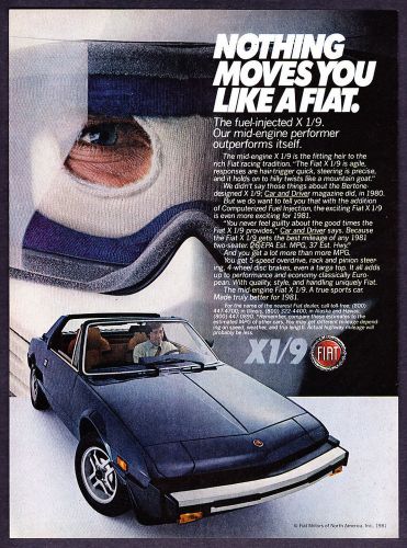 1981 fiat x 1/9 mid-engine coupe photo &#034;nothing moves you...&#034; vintage print ad