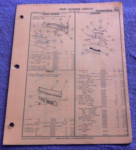1962 62 oldsmobile super 88 98 parts manual service guide illustrations numbers