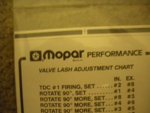 New mopar performance oem valve lash adjustment chart decal new p4452989
