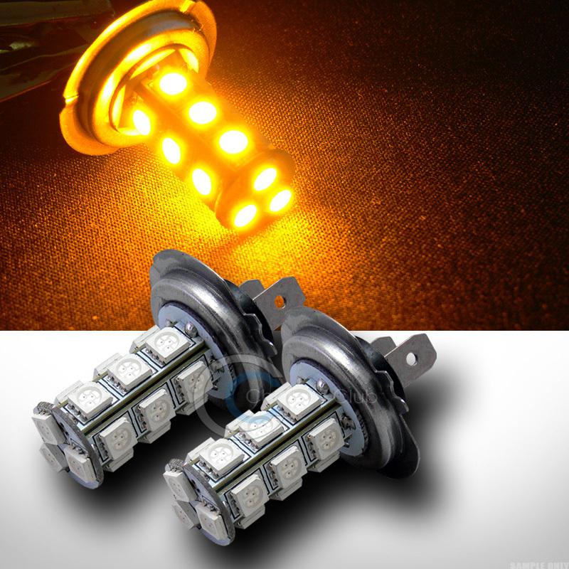 2pc xenon amber/yellow bright h7 18x smd led fog/driving light lamp bulbs dc 12v