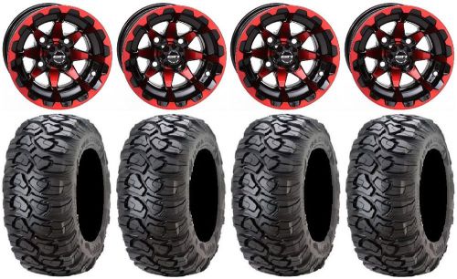 Sti hd6 red/black golf wheels 12&#034; 23x10-12 ultracross tires e-z-go &amp; club car
