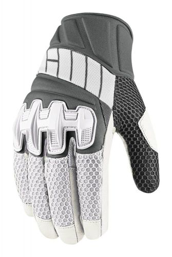 New icon overlord adult leather/mesh gloves, white, med/md