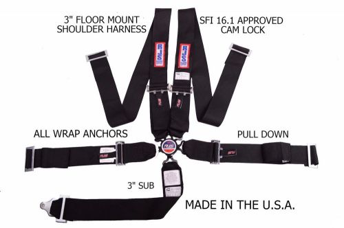 Rjs racing sfi 16.1 cam lock 5 point floor wrap end harness seat belt black