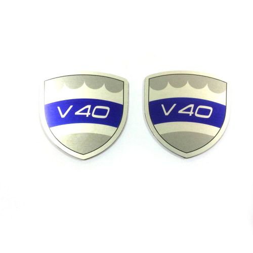 V40 volvo blue set 2 pieces aluminum car stickers size 1.57&#034;x1.57&#034; tkns 0.063&#034;