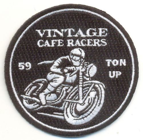Vintage cafe racer b/w 3&#034; patch. rocker .59 club.ace triumph ton up