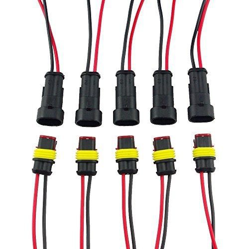 Highrock 5 kit 2 pin way car waterproof electrical connector plug with wire awg