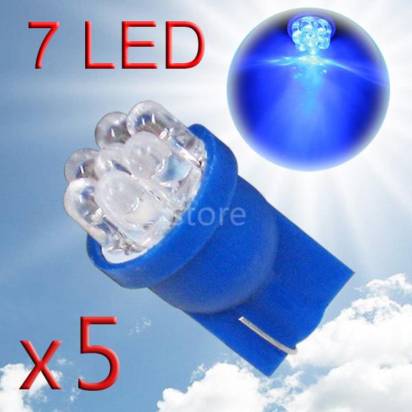 5pcs t10 194 w5w 7 led blue wedge instrument side interior car light bulb lamp