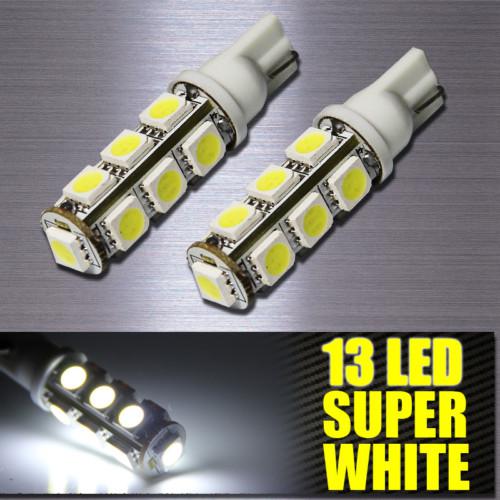 2x 6000k white t10/192 wedge led light bulbs smd 13-led