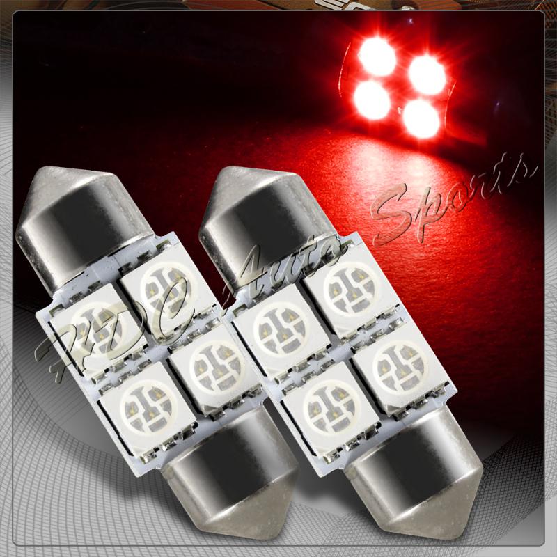 2x 31mm 4 smd red led festoon dome map glove box trunk replacement light bulbs