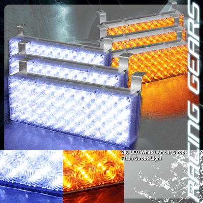 288 amber white led 12v 3x mode deck dash grille hazard strobe lights (6x panel)