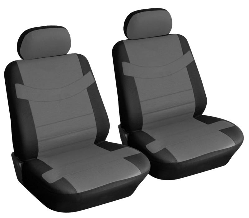 Faux pu leather black & gray two tone accent front bucket seat covers pair cs9