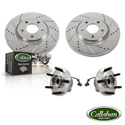 Front hub bearing pair 2 drilled & slotted brake rotors & set of ceramic pads
