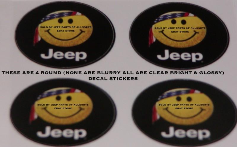 White jeep script + yellow smily face wearin us flag bandana decal stickers logo