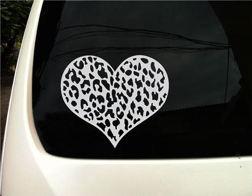 Leopard print heart car truck motor auto window laptop decal sticker decal white