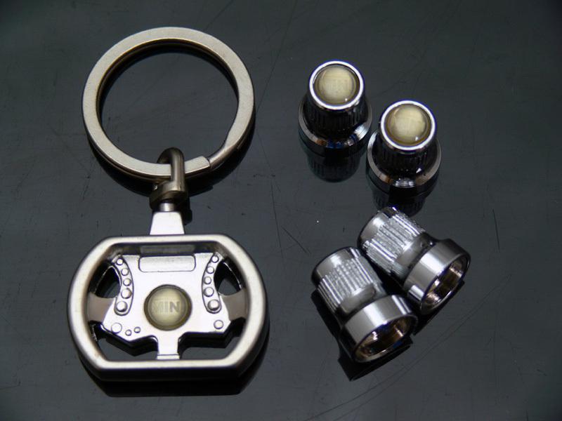 Mini cooper s wheel tire valve stem cap/caps+key chain