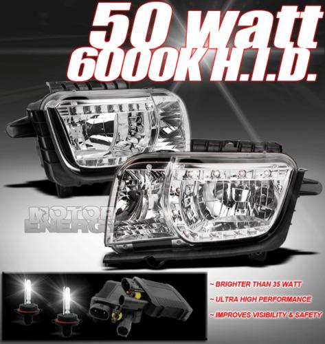 2010-2013 chevy camaro drl led chrome crystal headlights w/50w 6k hid 2011 2012