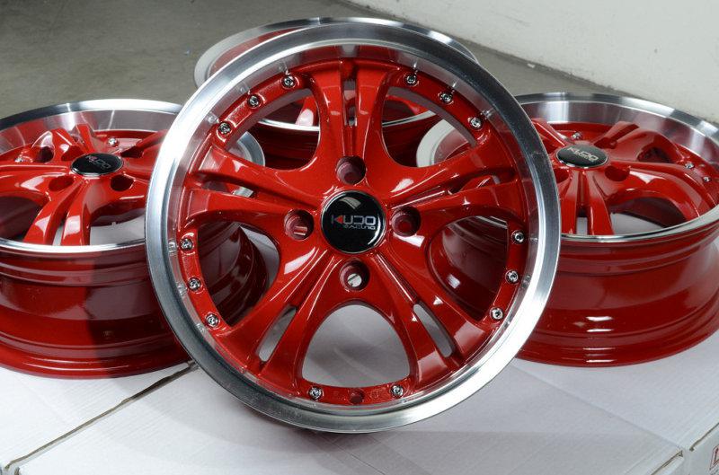 14" red kudo wheels rims 4x100 honda fit insight civic accord escort geo prizm