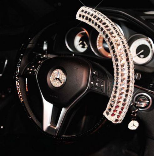Bling bling handcraft auto car steering wheel cover with silver rhinestone