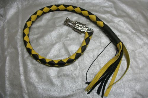 Biker whip motorcycle usa made leather yellow &amp; black the bumble bee by stitch!!