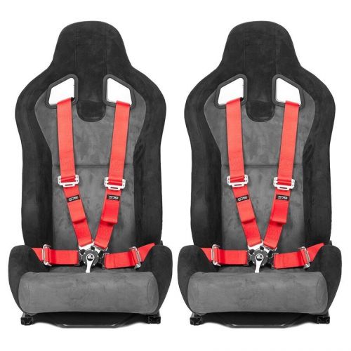 Pair of red racing seats harness belt 4 point camlock quick release 2 inches