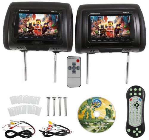 Rockville rdp711-bk 7” black car headrest monitors w/dvd player/usb/hdmi+games