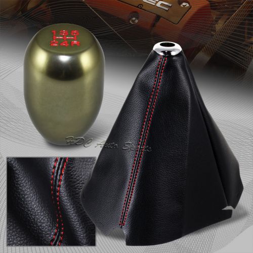 Red stitch leather manual shift boot + titanium 5-speed shifter knob universal 2
