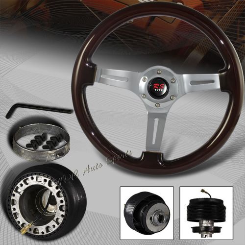 345mm jdm 6-hole classic dark wood grain 3-spoke steering wheel +for acura hub