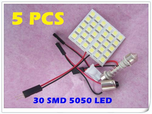 5x 30 smd 5050 led panel light car interior bulb 3 adapters white lamp dc 12v