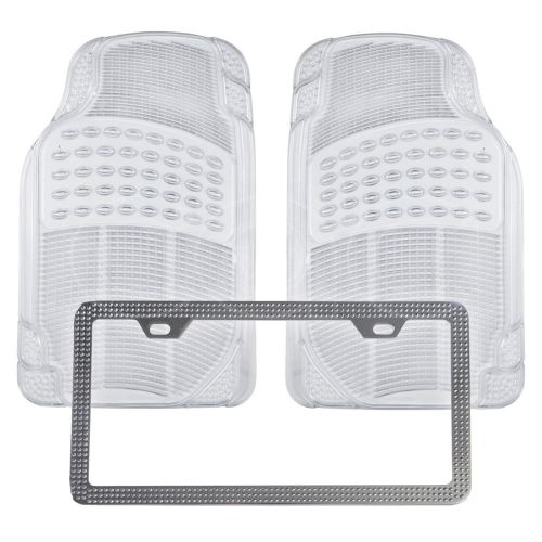 Clear rubber car floor mats front 2 piece set all weather license plate frames