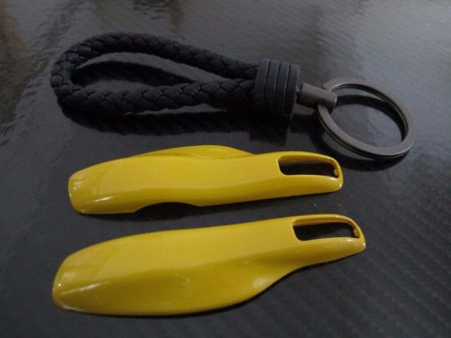 Bk pu key chain + 2pcs yellow remote fob cover key case trim for porsche macan