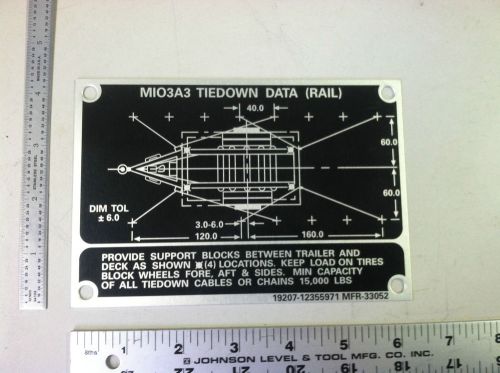 M103a3 tie down instruction plate 12355971 nsn 9905-01-366-0634 new l1214 r