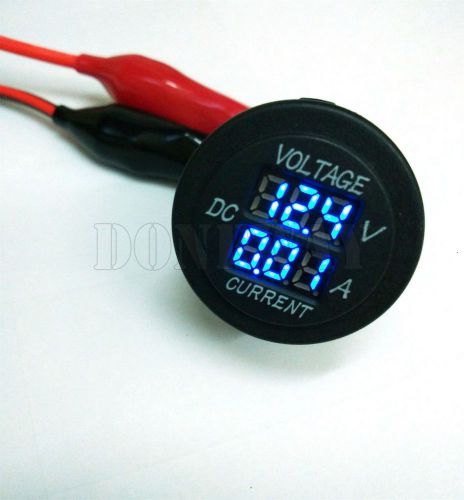 Car motorcycle dc voltage volt meter ammeter voltmeter blue led round 12v/24v